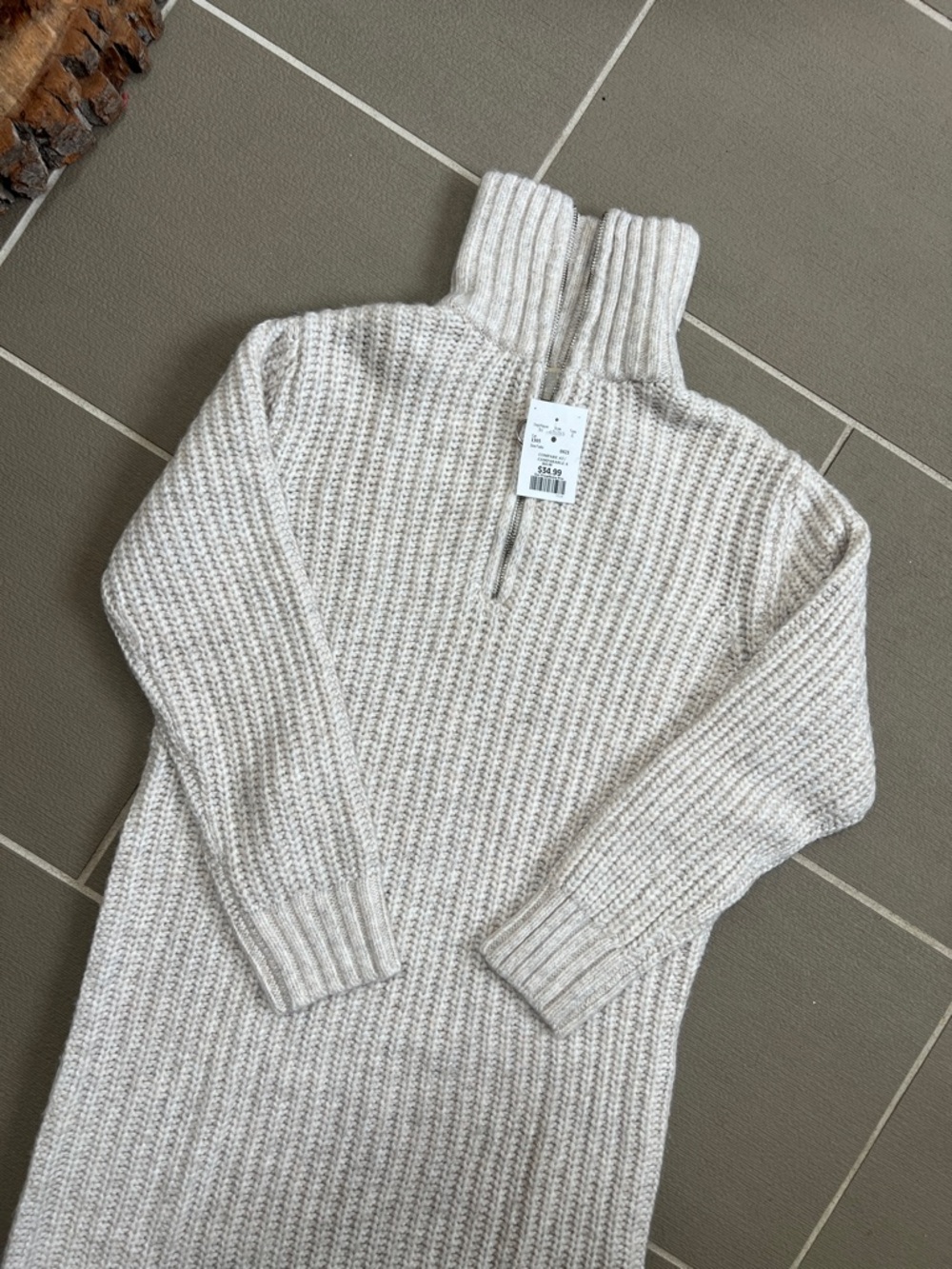 Oatmeal Ribbed Half-Zip Sweater - Picture 2 of 7